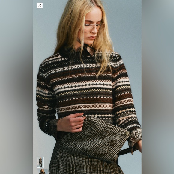 Zara Sweaters - Zara Brown Multicolor Patterned Sweater